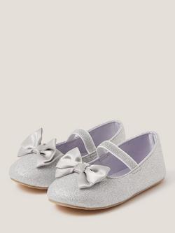 Monsoon Baby Glitter Bow Walkers, Silver - view 2, Silver