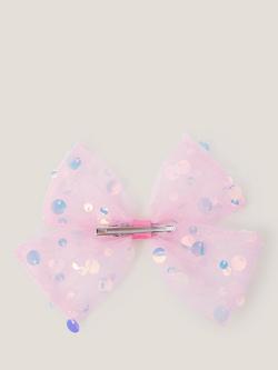 Monsoon Kids' Cosmic Sequin Bow Hair Clip, Pink - view 2, Pink