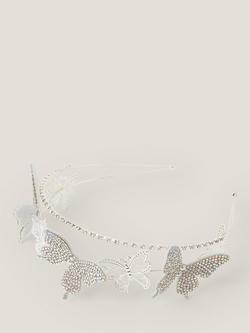 Monsoon Dazzle Diamante Butterfly Aliceband, Silver, Silver