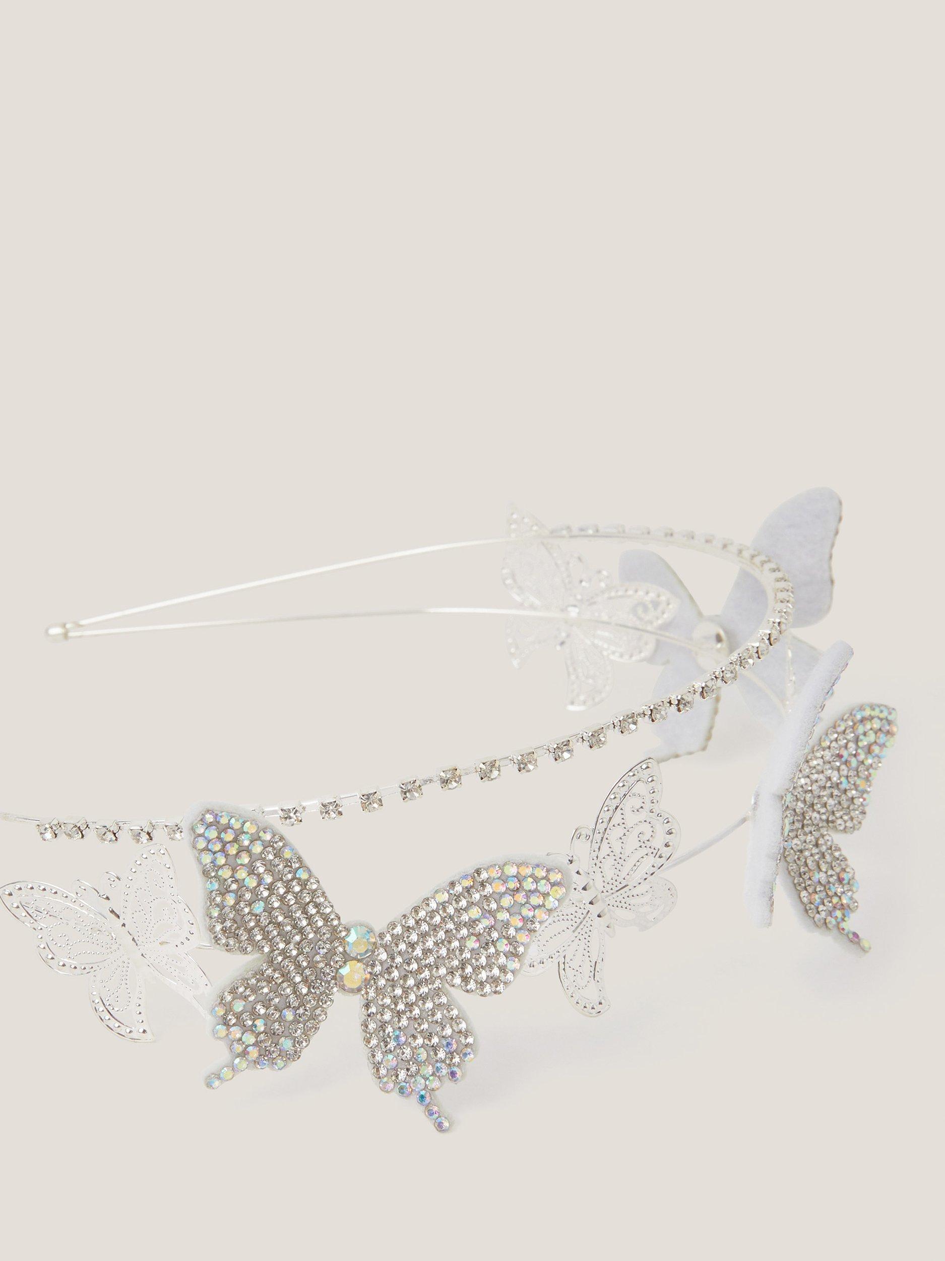 Product image 2 of 2, which shows Monsoon Dazzle Diamante Butterfly Aliceband, Silver, One Size