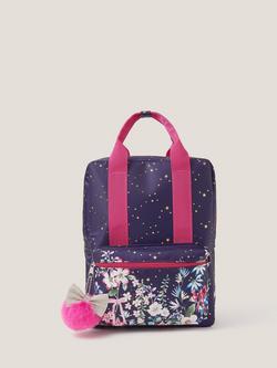 Monsoon Kids' School Floral Print Backpack, Navy, Navy
