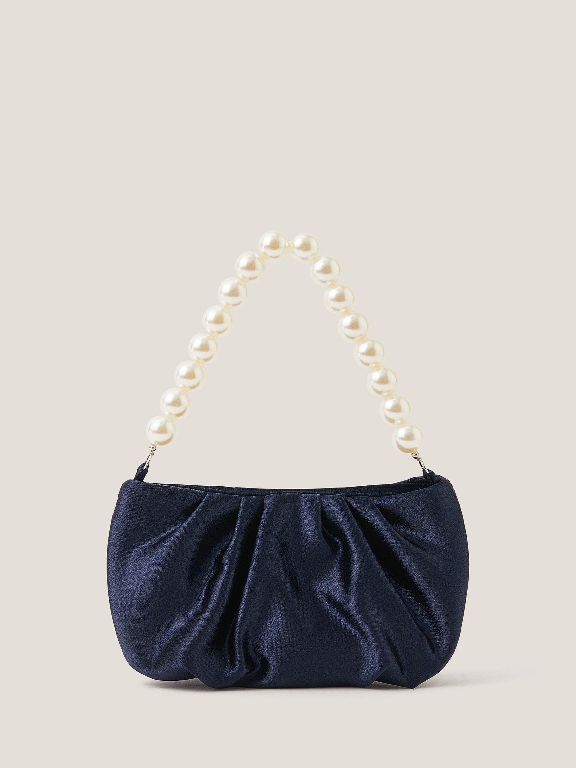 Product image 1 of 4, which shows Monsoon Kids' Pleated Satin Pearl Bag, Navy, One Size