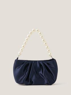 Monsoon Kids' Pleated Satin Pearl Bag, Navy, Navy