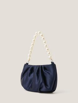Monsoon Kids' Pleated Satin Pearl Bag, Navy - view 2, Navy
