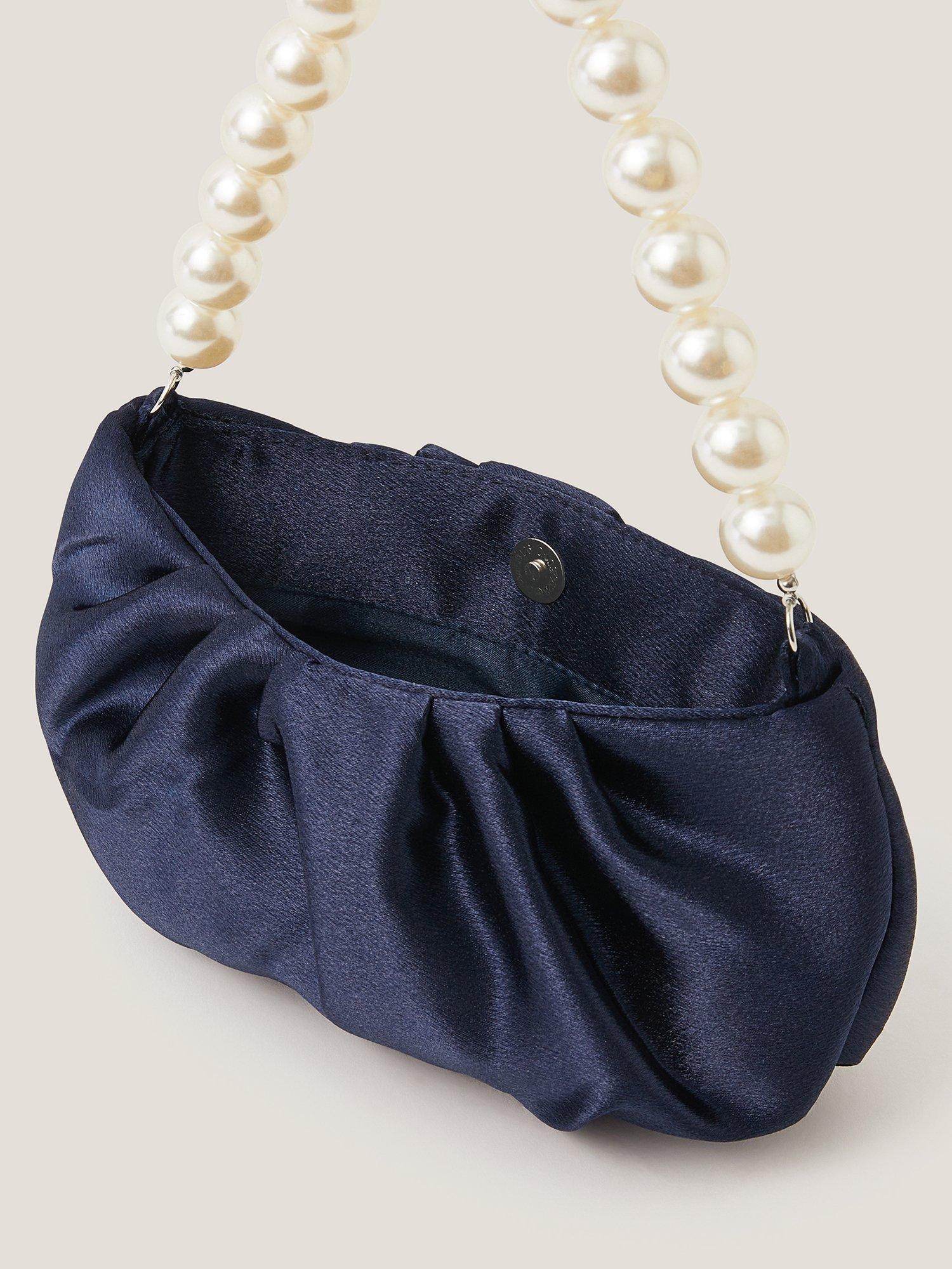 Product image 3 of 4, which shows Monsoon Kids' Pleated Satin Pearl Bag, Navy, One Size