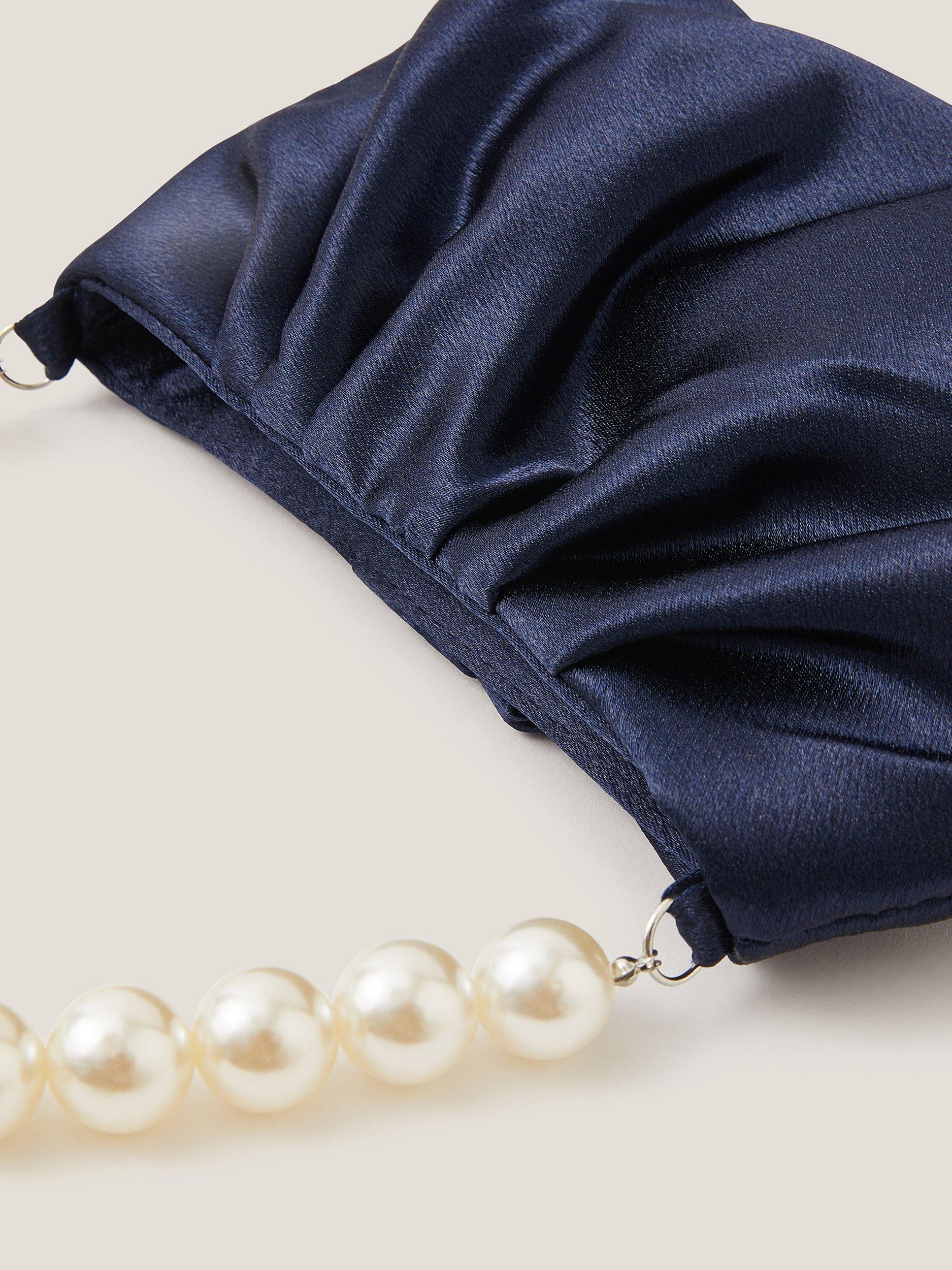 Product image 4 of 4, which shows Monsoon Kids' Pleated Satin Pearl Bag, Navy, One Size