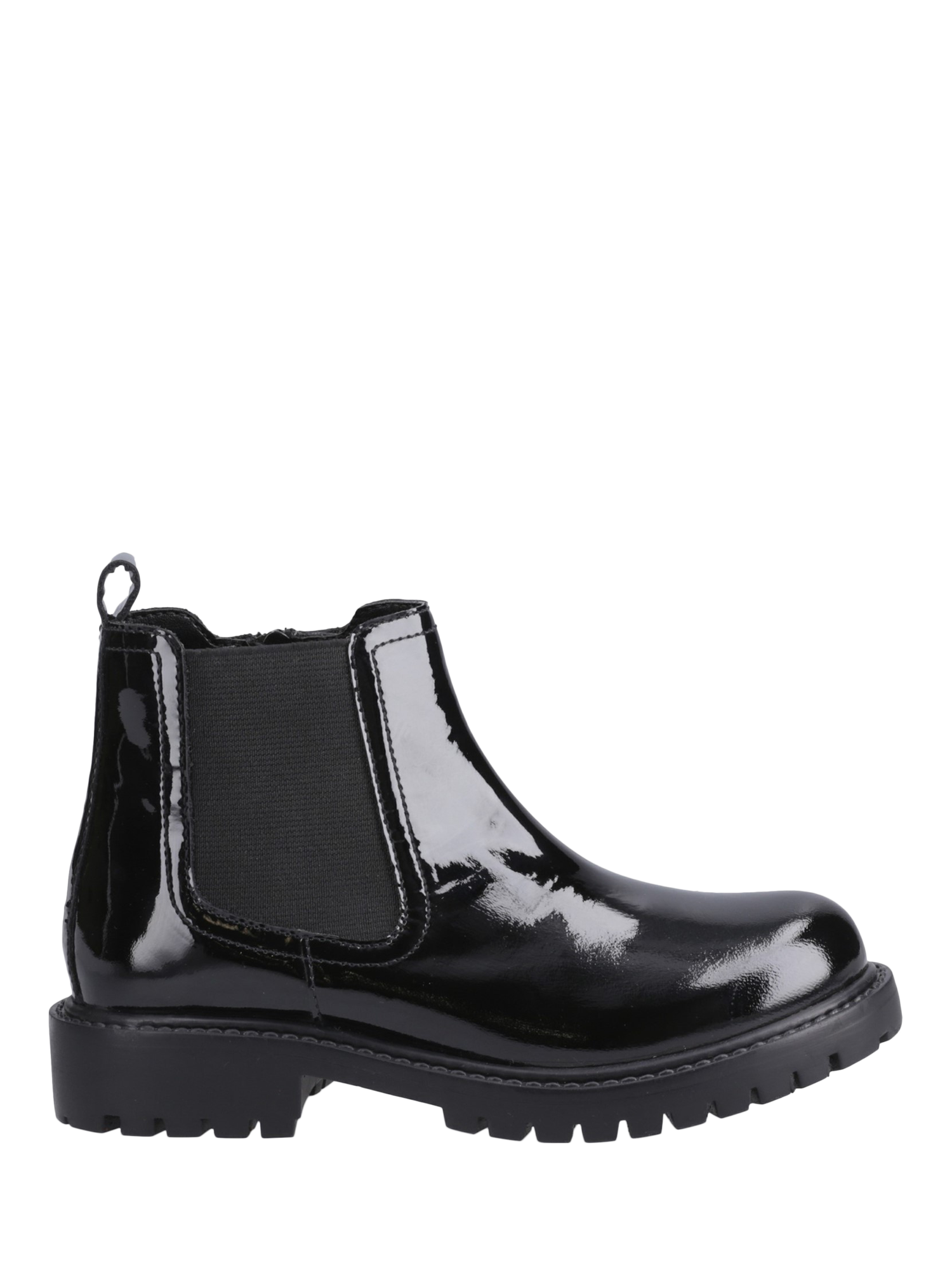 Product image 1 of 4, which shows Hush Puppies Kids' Ariella Junior Patent Leather Chelsea Boots, Black, 10 Jnr
