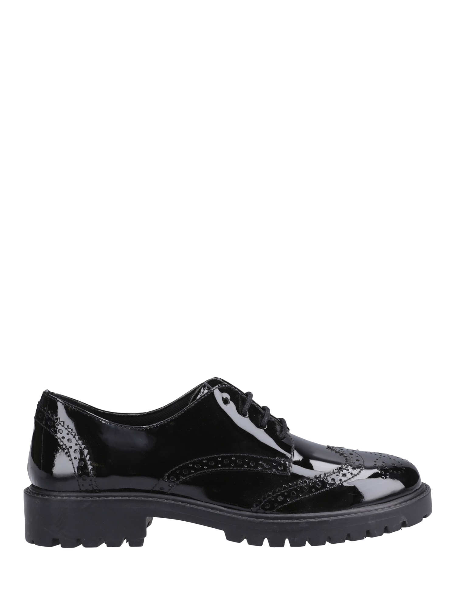 Product image 1 of 4, which shows Hush Puppies Kids' Athena Senior Patent Leather School Shoes, Black, 3