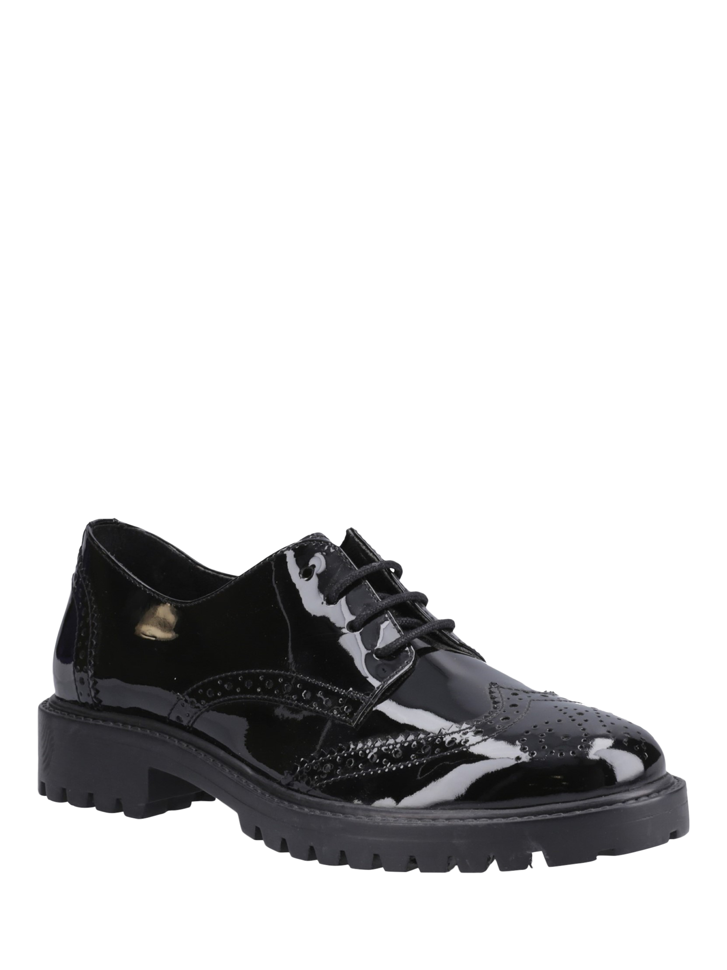 Product image 2 of 4, which shows Hush Puppies Kids' Athena Senior Patent Leather School Shoes, Black, 3