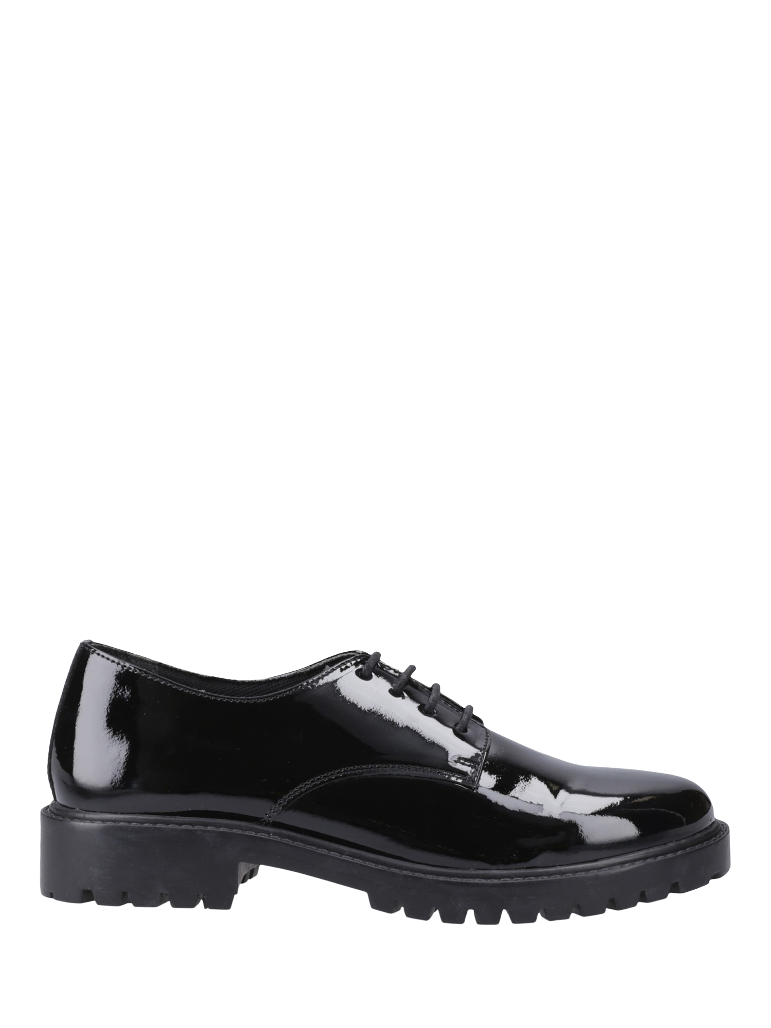 Product image 1 of 4, which shows Hush Puppies Kids' Aubrey Senior Lace Up Patent Brogues, Black, 6