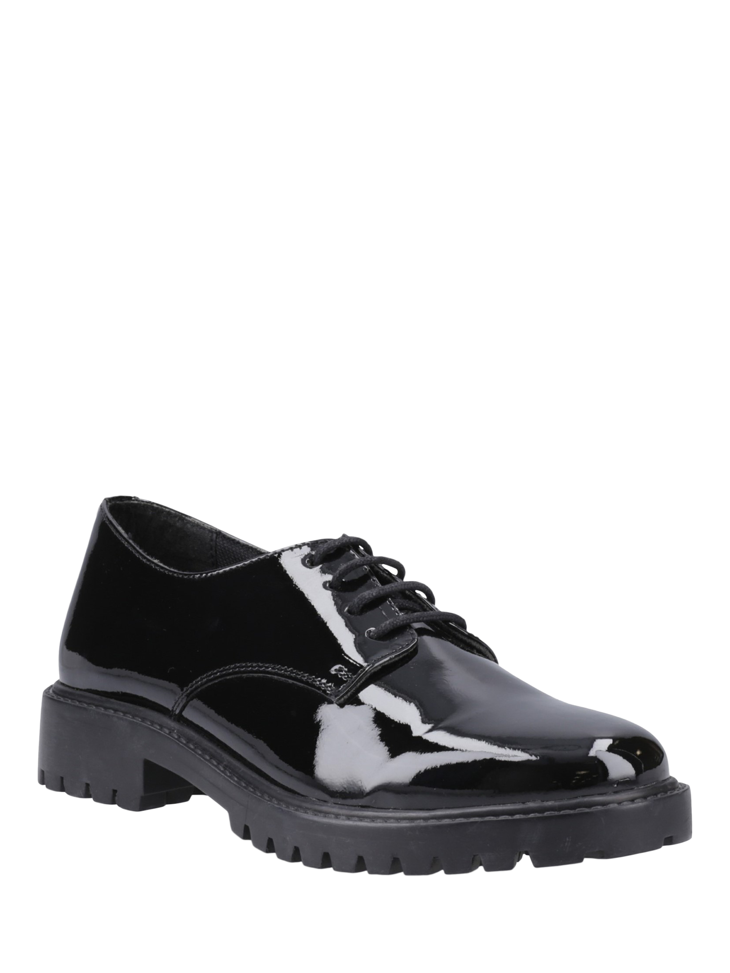 Product image 2 of 4, which shows Hush Puppies Kids' Aubrey Senior Lace Up Patent Brogues, Black, 6