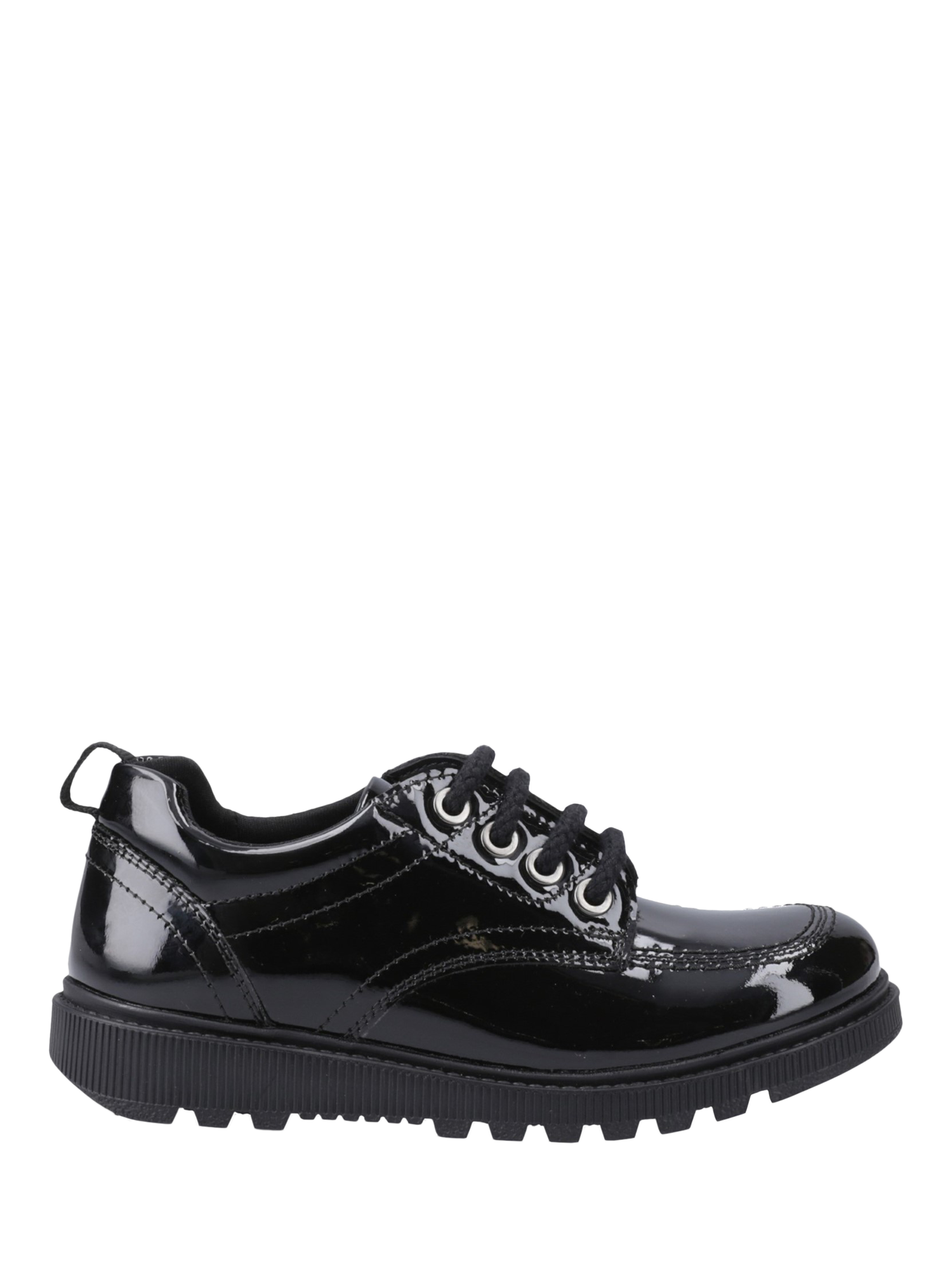 Product image 1 of 4, which shows Hush Puppies Kids' Keeley Junior Patent Leather School Shoes, Black, 10 Jnr