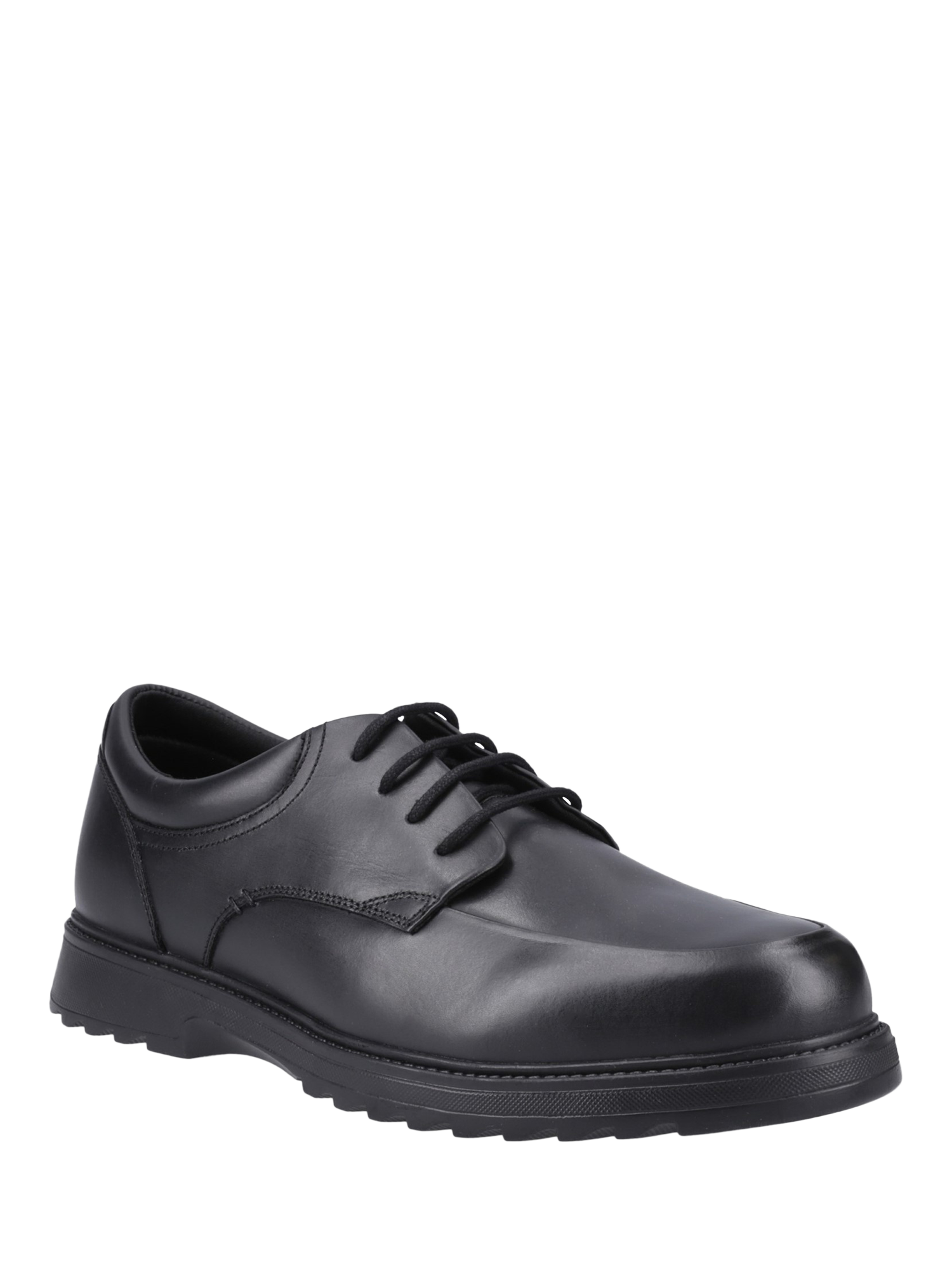Product image 2 of 4, which shows Hush Puppies Kids' Romeo Senior Leather School Shoes, Black, 3