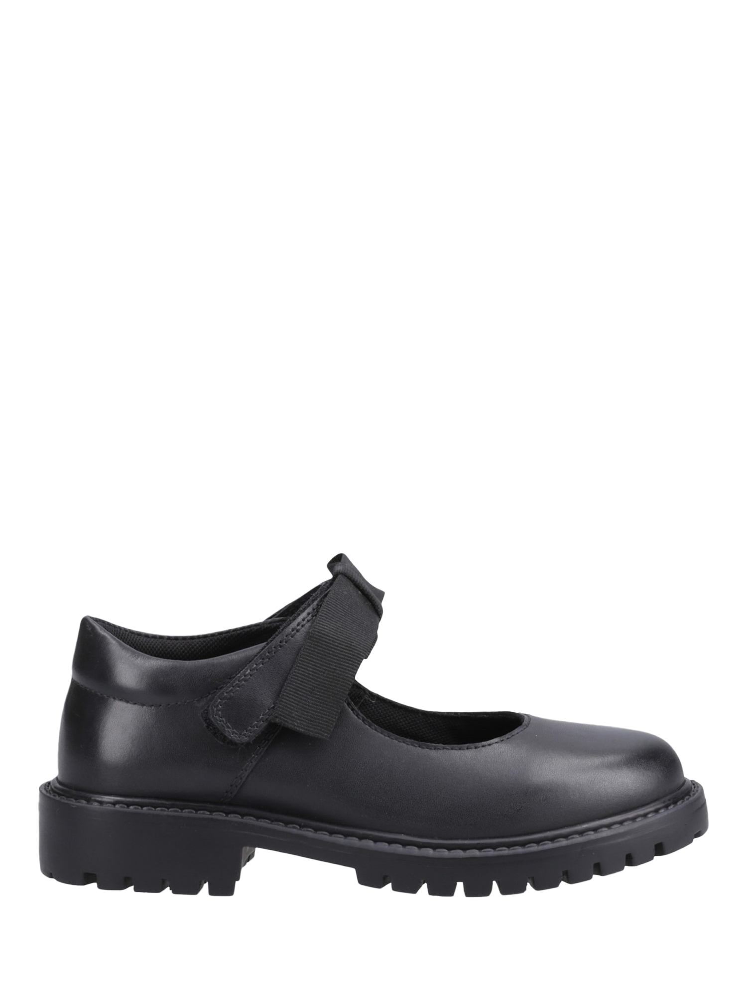 Product image 1 of 4, which shows Hush Puppies Kids' Astrid Bow Junior Leather School Shoes, Black, 10 Jnr
