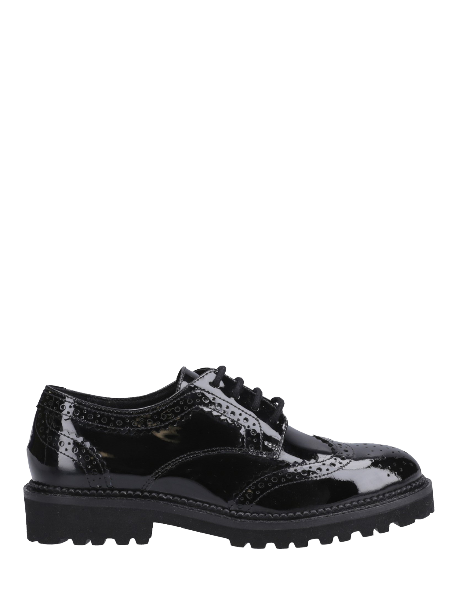 Product image 1 of 4, which shows Hush Puppies Kids' Gabi Lace Up Patent Leather Brogue School Shoes, Black, 3