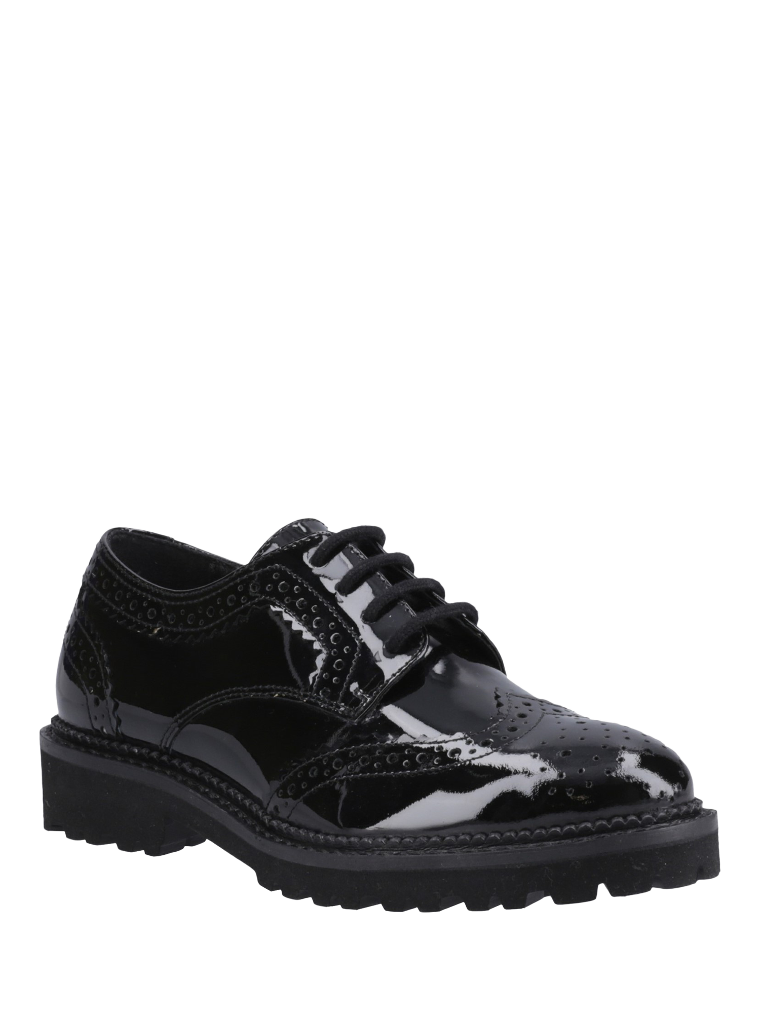 Product image 2 of 4, which shows Hush Puppies Kids' Gabi Lace Up Patent Leather Brogue School Shoes, Black, 3