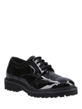 Hush Puppies Kids' Gabi Lace Up Patent Leather Brogue School Shoes, Black