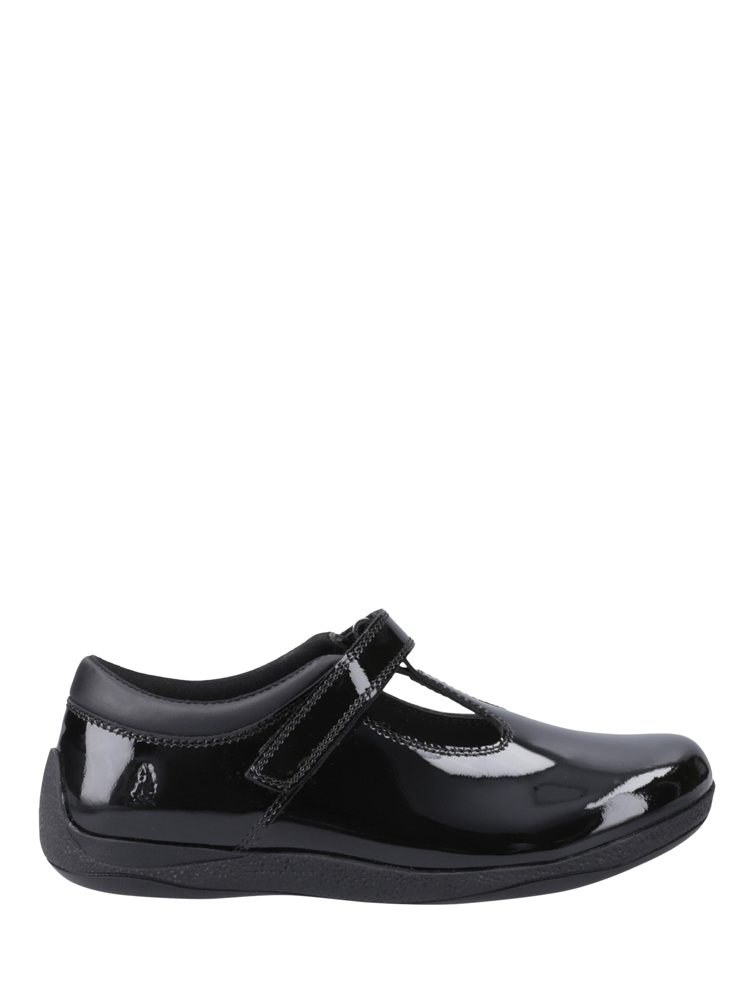 Hush Puppies Kids' Caitlin T-Bar Junior Custom Fit Patent Leather School Shoes, Black