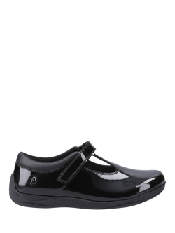 Hush Puppies Kids' Caitlin T-Bar Senior Custom Fit Patent Leather School Shoes, Black, Black