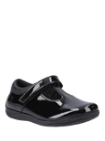 Hush Puppies Kids' Caitlin T-Bar Senior Custom Fit Patent Leather School Shoes, Black