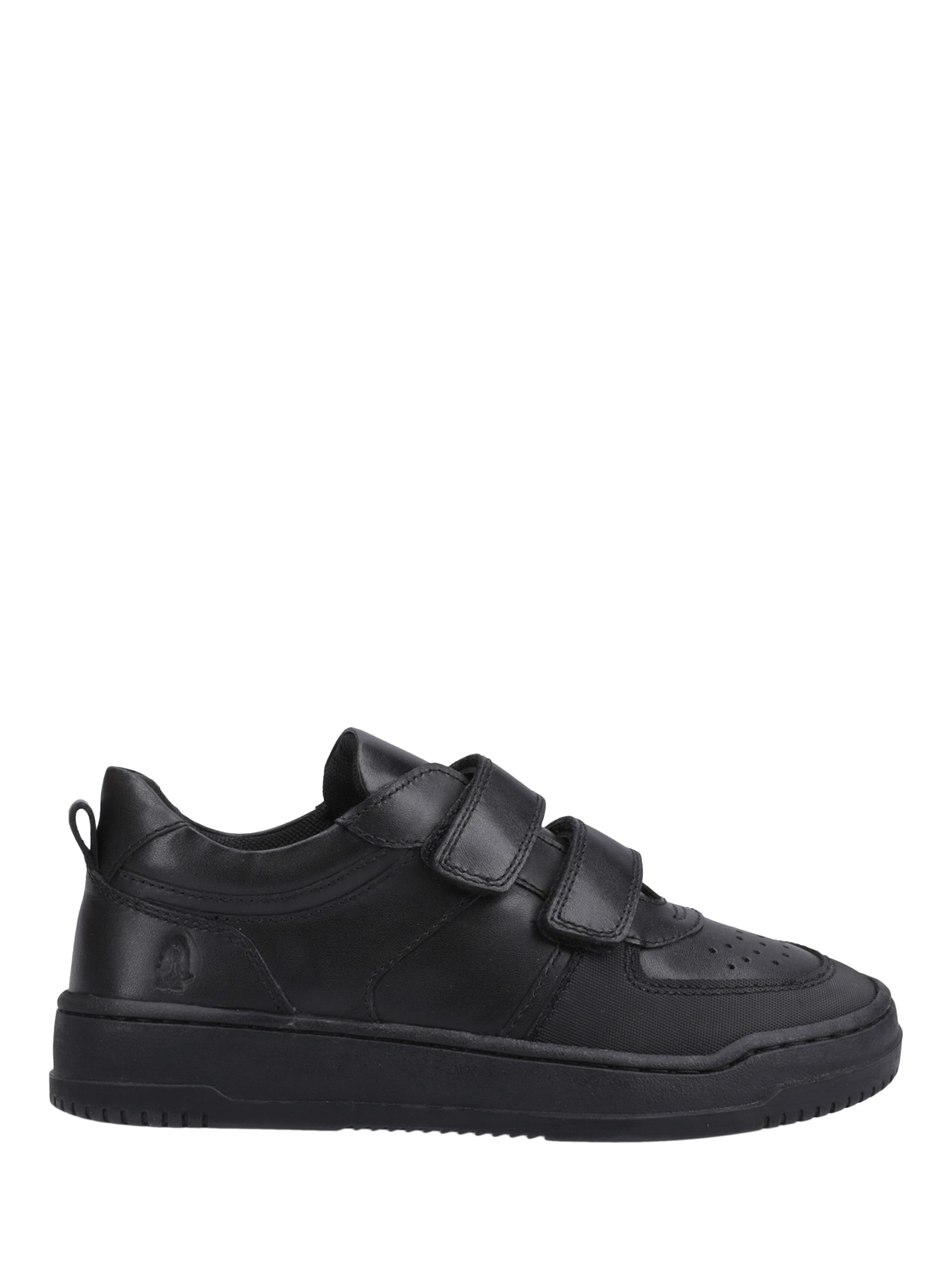 Product image 1 of 4, which shows Hush Puppies Kids' Daxton Senior Leather Rip Tape Shoes, Black, 3