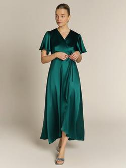 Rewritten Florence Satin Wrap Dress - view 2, Forest Green