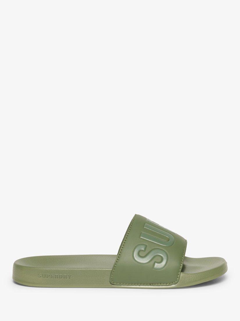 Product image 1 of 7, which shows Superdry Core Pool Sliders, Khaki, 6-7