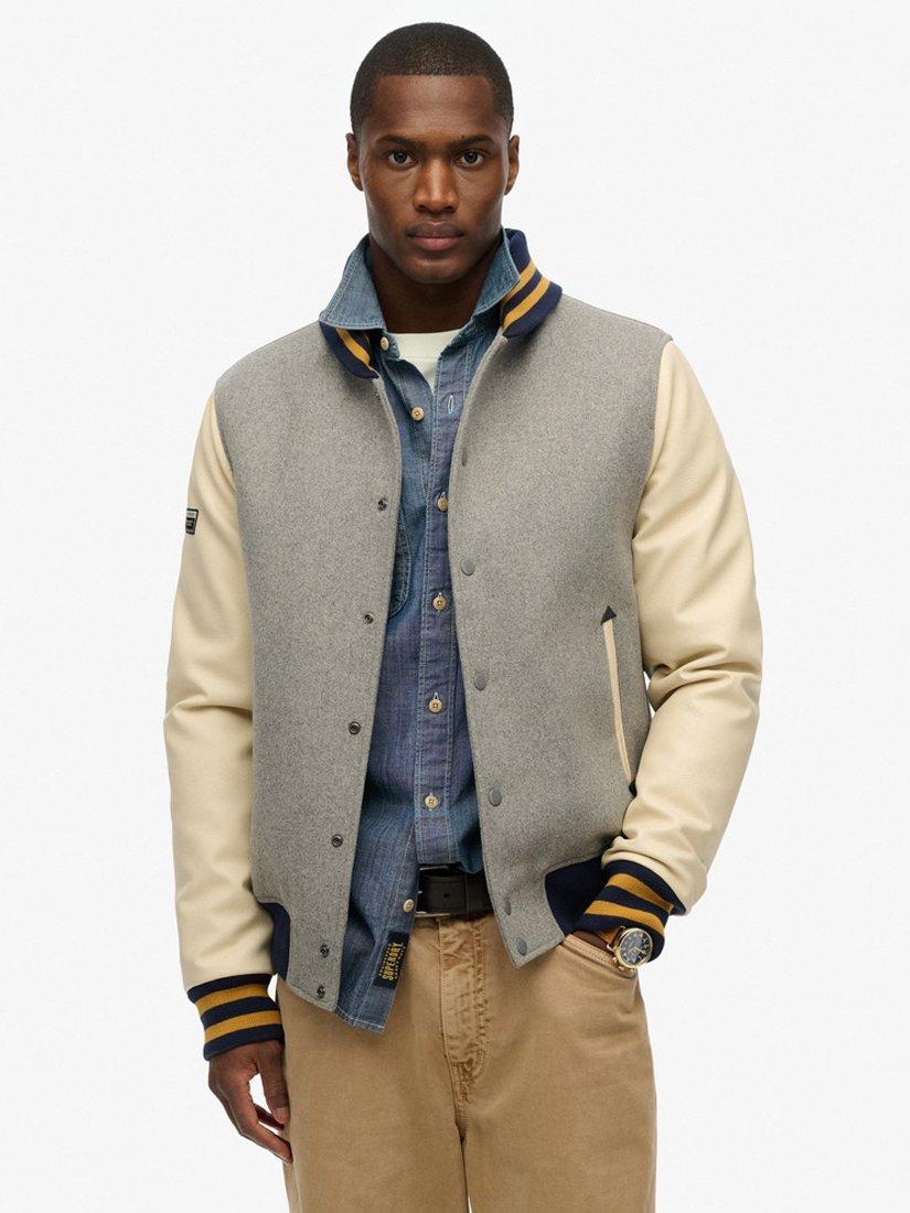 Product image 1 of 5, which shows Superdry College Varsity Bomber Jacket, Dark Grey Marl, S