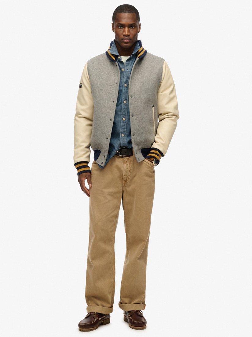 Product image 3 of 5, which shows Superdry College Varsity Bomber Jacket, Dark Grey Marl, S