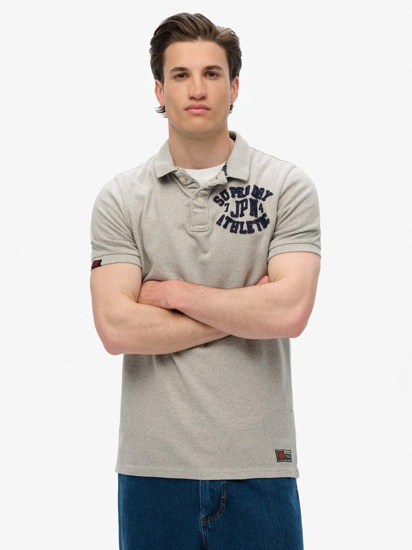 Superdry Vintage Athletic Polo Shirt, Light Grey Marl