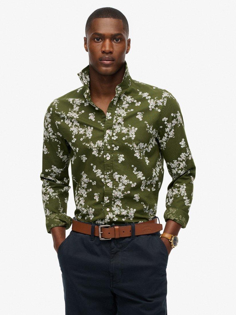 Product image 1 of 4, which shows Superdry Modal Regular Fit Floral Beach Shirt, Olive Blossom, S
