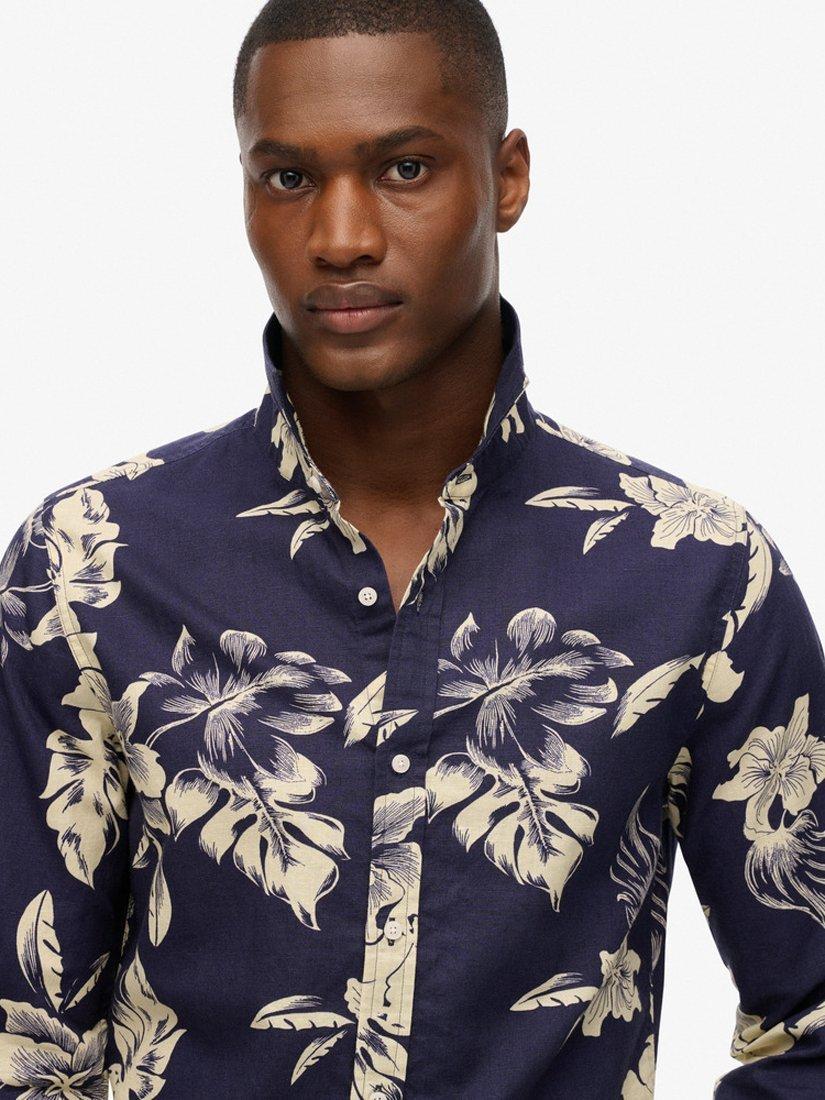 Product image 4 of 4, which shows Superdry Modal Regular Fit Floral Beach Shirt, Chrissy Indigo, S