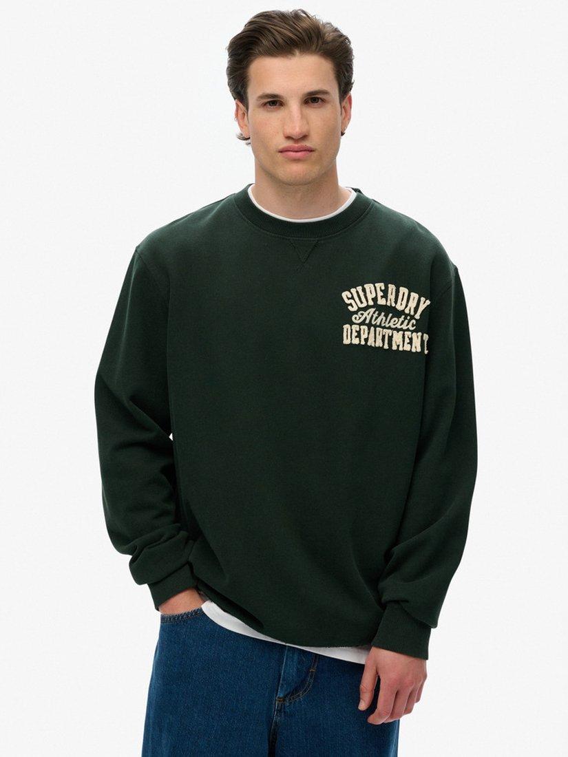 Product image 1 of 4, which shows Superdry Vintage Athletic Crew Sweatshirt, Academy Dark Green, S