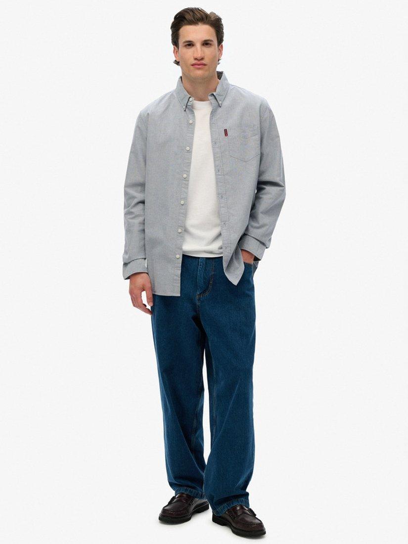 Product image 3 of 4, which shows Superdry Cotton Long Sleeve Oxford Shirt, Navy, S