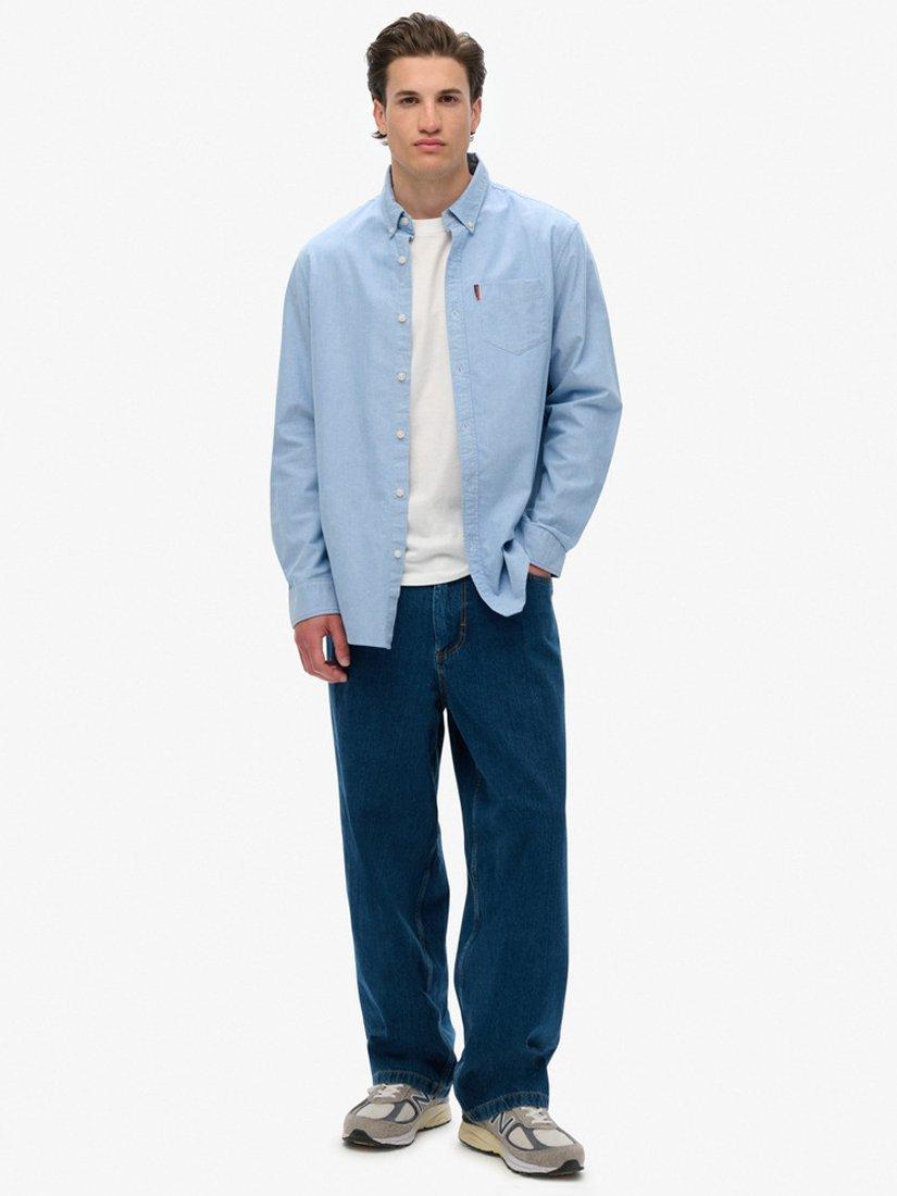 Product image 3 of 4, which shows Superdry Cotton Long Sleeve Oxford Shirt, Classic Blue, S