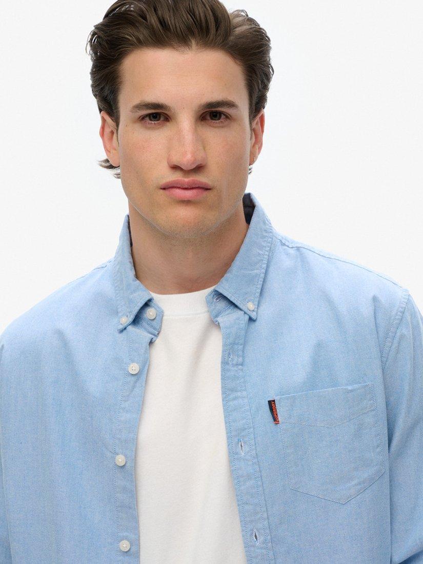 Product image 4 of 4, which shows Superdry Cotton Long Sleeve Oxford Shirt, Classic Blue, S