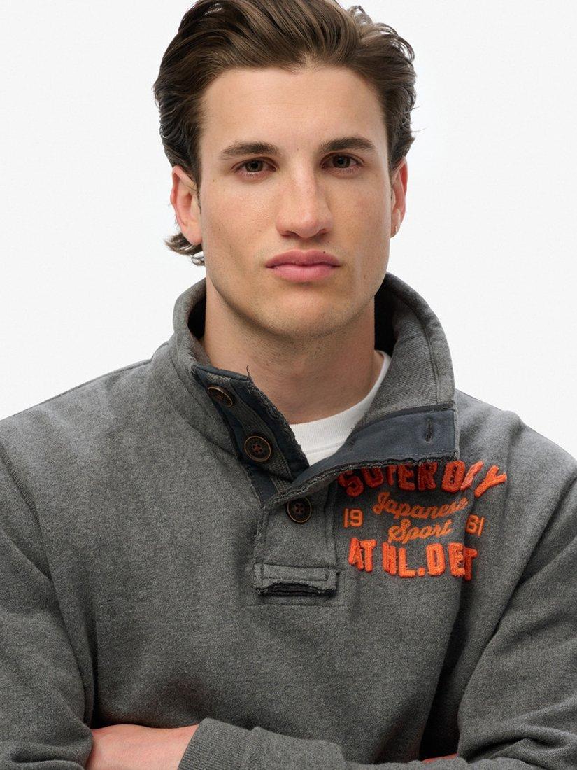 Product image 4 of 4, which shows Superdry Vintage Athletic Half Button Sweatshirt, Charcoal Marl, S