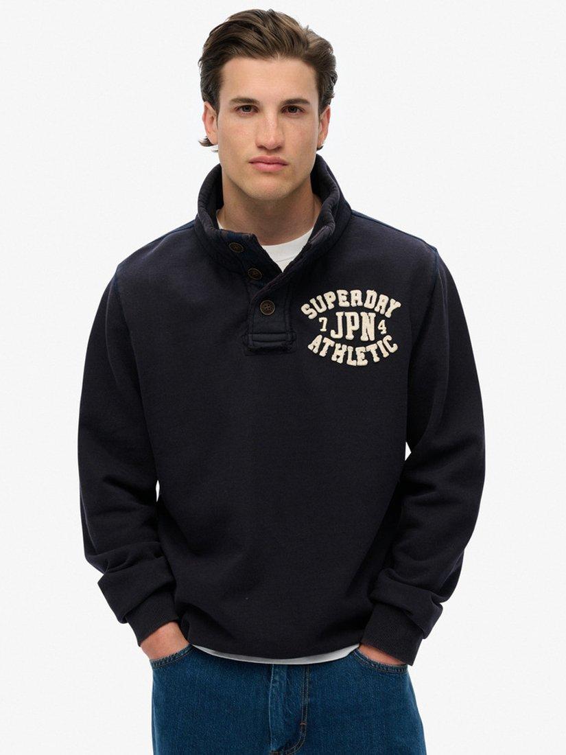 Product image 1 of 4, which shows Superdry Vintage Athletic Half Button Sweatshirt, Eclipse Navy, S
