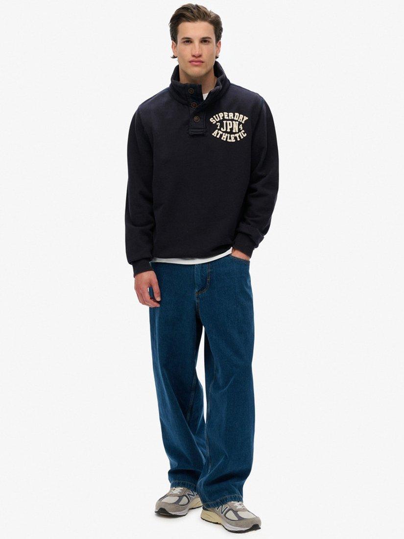 Product image 3 of 4, which shows Superdry Vintage Athletic Half Button Sweatshirt, Eclipse Navy, S