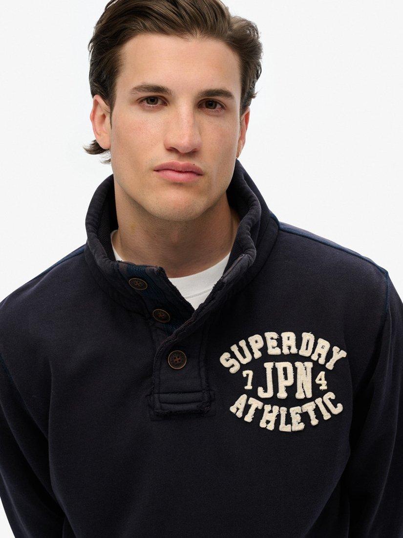 Product image 4 of 4, which shows Superdry Vintage Athletic Half Button Sweatshirt, Eclipse Navy, S