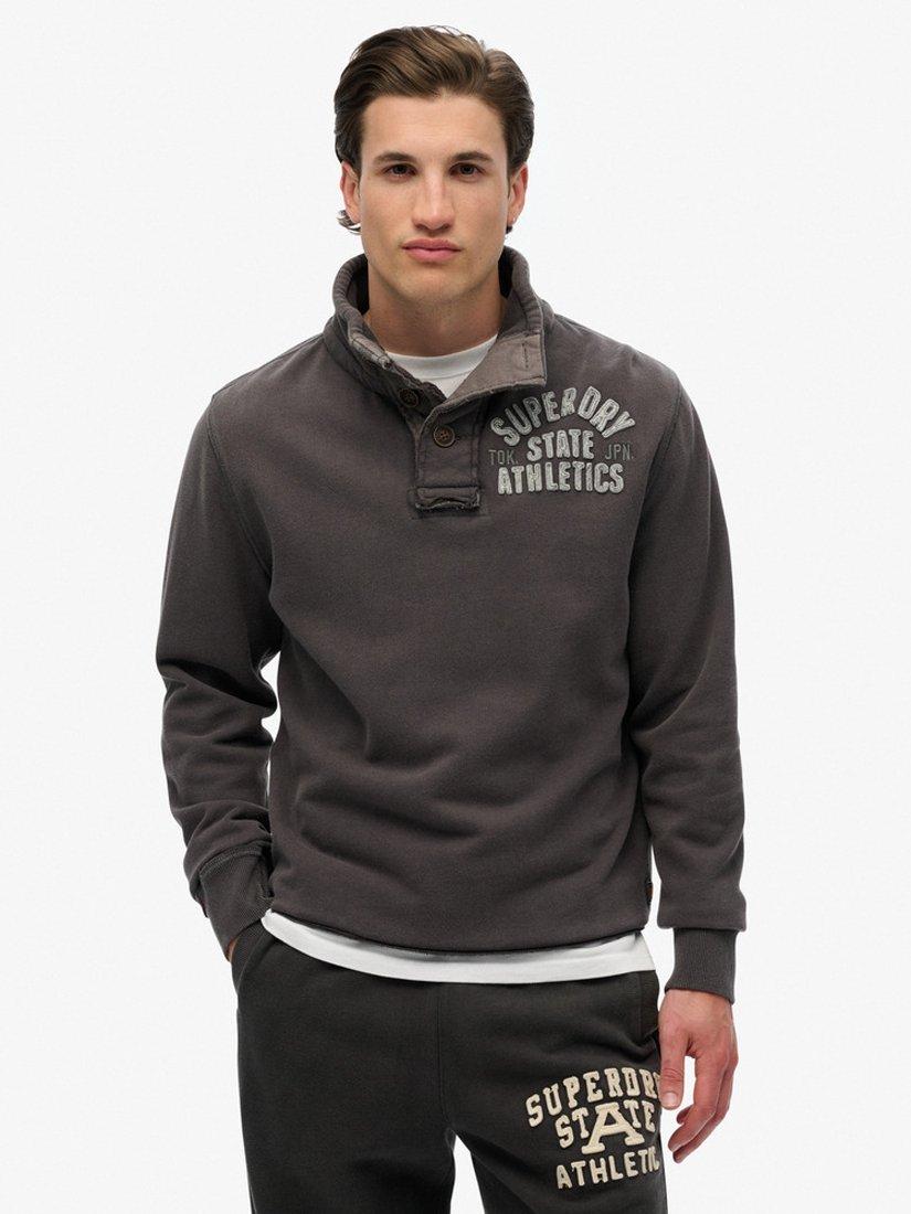 Product image 1 of 4, which shows Superdry Vintage Athletic Half Button Sweatshirt, Washed Black, S