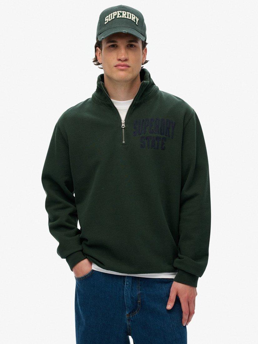 Product image 1 of 4, which shows Superdry Vintage Athletic Half Zip Jumper, Academy Dark Green, S