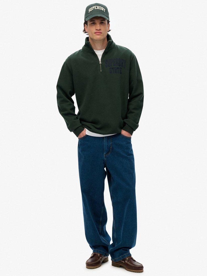 Product image 3 of 4, which shows Superdry Vintage Athletic Half Zip Jumper, Academy Dark Green, S