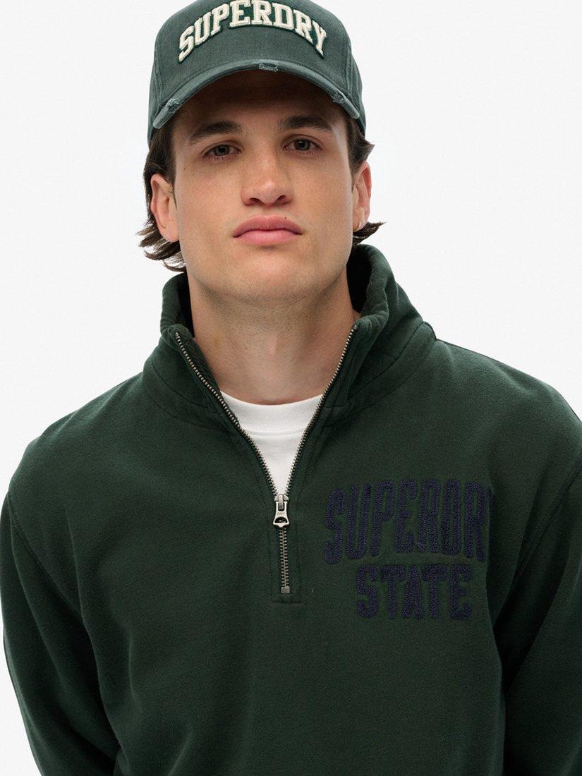 Product image 4 of 4, which shows Superdry Vintage Athletic Half Zip Jumper, Academy Dark Green, S