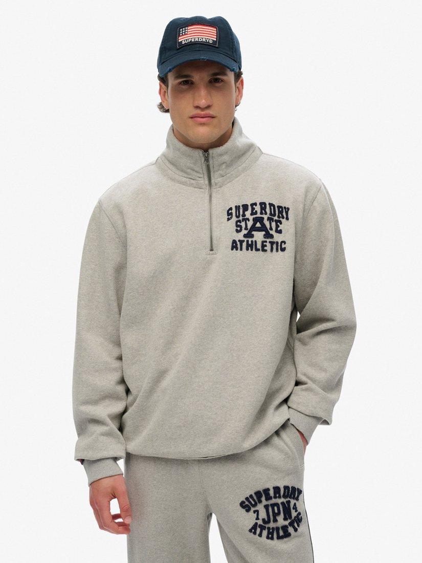 Product image 1 of 4, which shows Superdry Vintage Athletic Half Zip Jumper, Light Grey, S