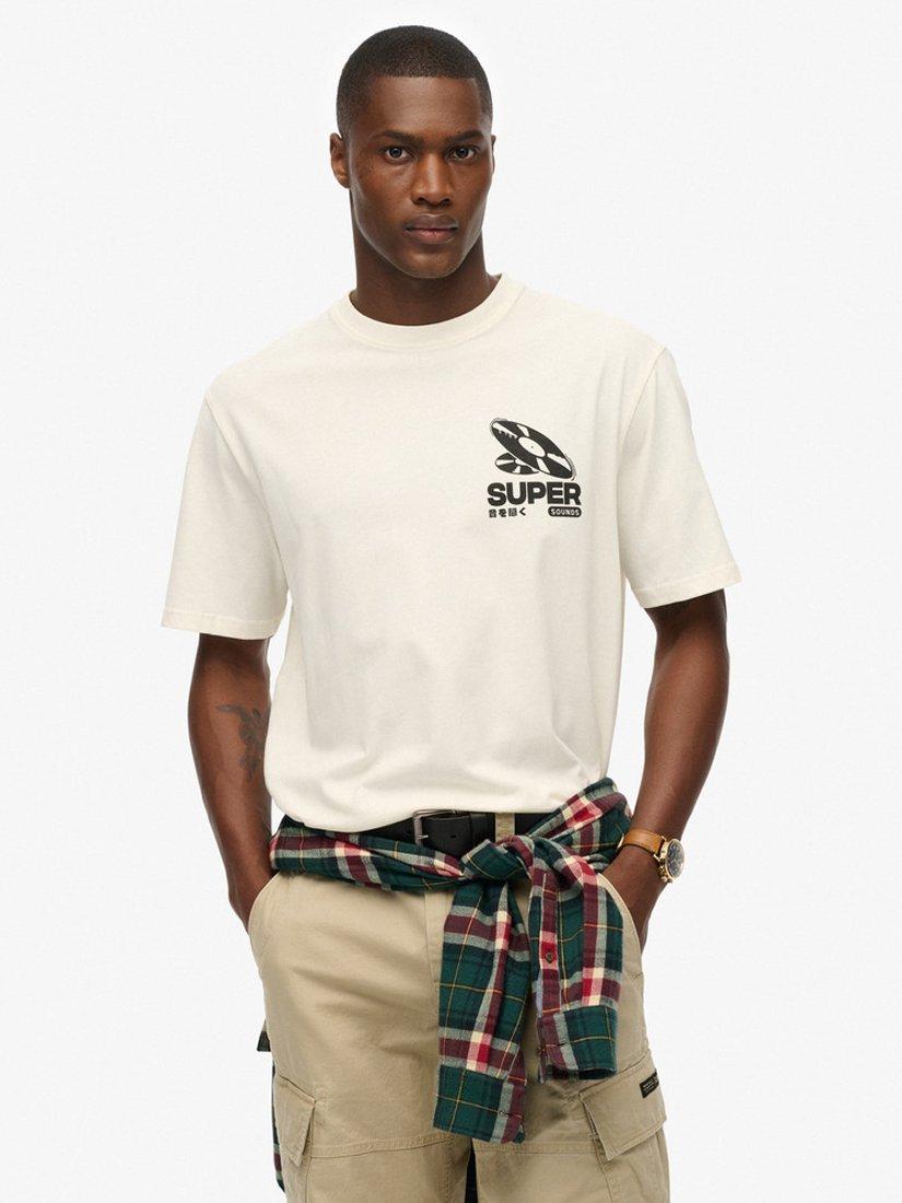 Product image 1 of 5, which shows Superdry Graphic Print Oversized Cotton T-Shirt, Cream, S
