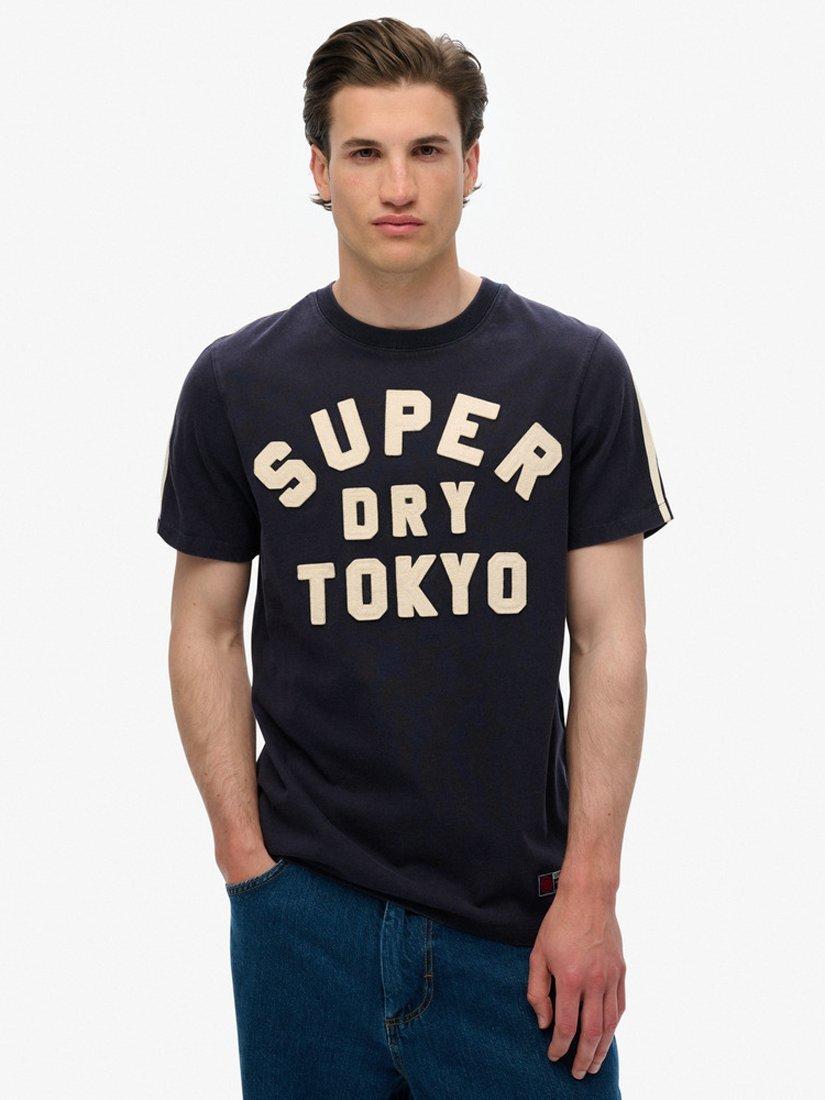 Product image 1 of 4, which shows Superdry Vintage Athletic Stripe T-Shirt, Eclipse Navy, S