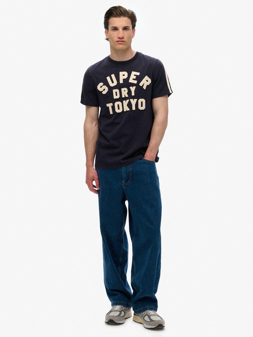 Product image 3 of 4, which shows Superdry Vintage Athletic Stripe T-Shirt, Eclipse Navy, S