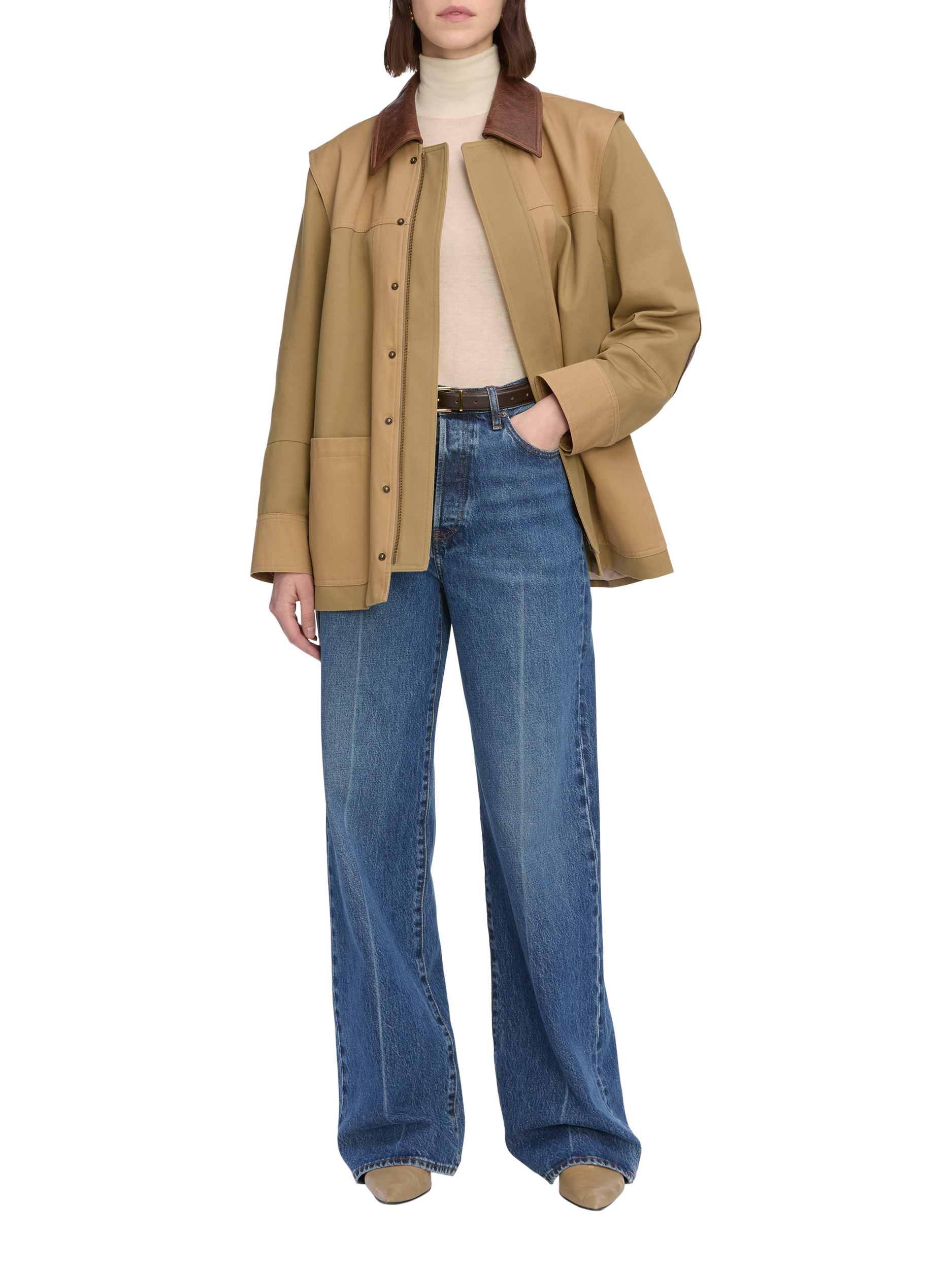 Product image 1 of 2, which shows FRAME The Collegiate Wide Leg Jeans, Galactic, 26