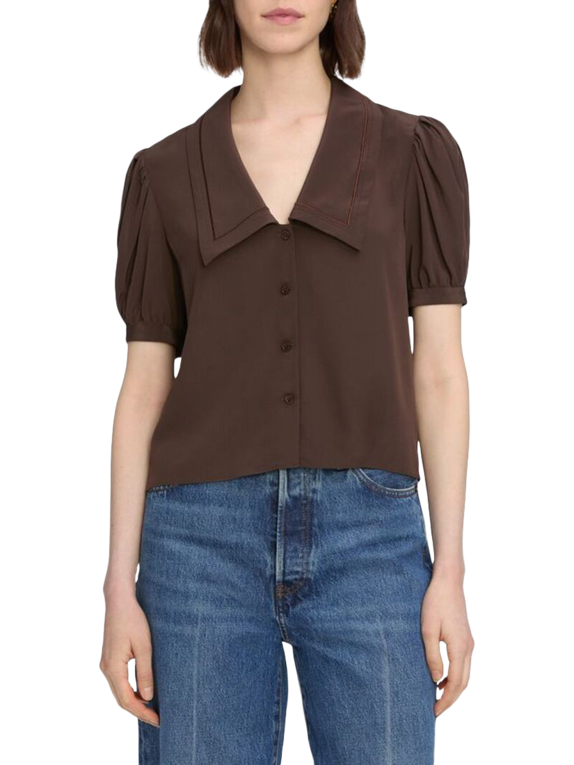 Product image 1 of 3, which shows FRAME The Sailor Pure Silk Shirt, Brown, S